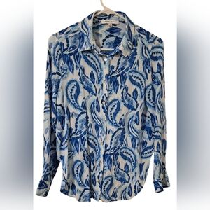 Rose & Olive Blue and White Paisley Button Down Shirt